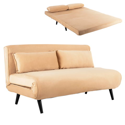 Canapele de colt - SOFABED FOR 2 PEOPLE ASMA HM3077.17 VELVET IN BEIGE COLOR 140x80x77Hcm.