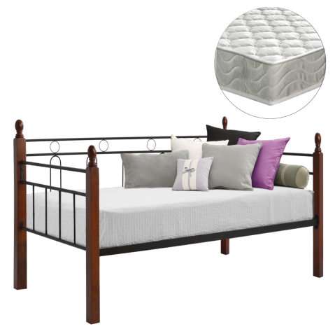 Seturi paturi cu saltele - SOFABED WITH MATTRESS REVEN HM21329 METAL and WOOD IN DIRTY OAK--MATTRESS 90x190cm.