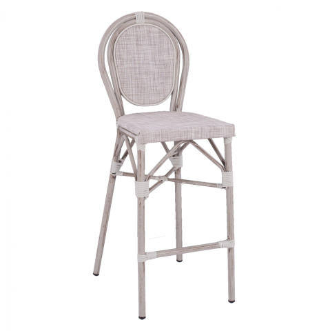 Taburete - Stool Aluminum Bamboo Look White patina with textline HM5110 47x61x115cm