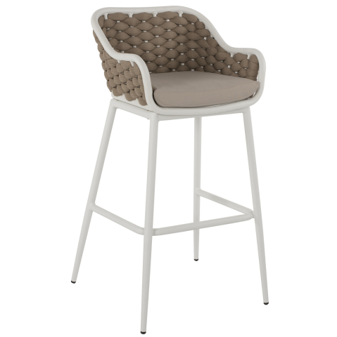 Taburete - STOOL ALUMINUM WHITE WITH BEIGE ROPE 50x51x103Hcm.HM5862.02