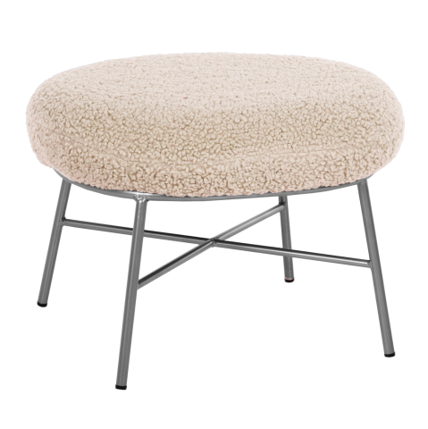 Taburete - STOOL FOOTREST TRUDI HM8640.23 WHITE BOUCLE FABRIC AND SILVER METAL BASE 56x47x40Hcm.