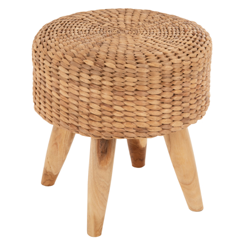 Taburete - STOOL JIM HM7824 TEAK WOOD IN NATURAL COLOR-MATTED SEAT Φ43x43Hcm.