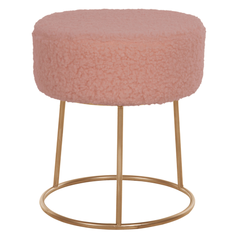 Taburete - STOOL KARLO HM8411.22 DUSTY PINK BOUCLE FABRIC WITH GOLD BASE Φ35x41Hcm.