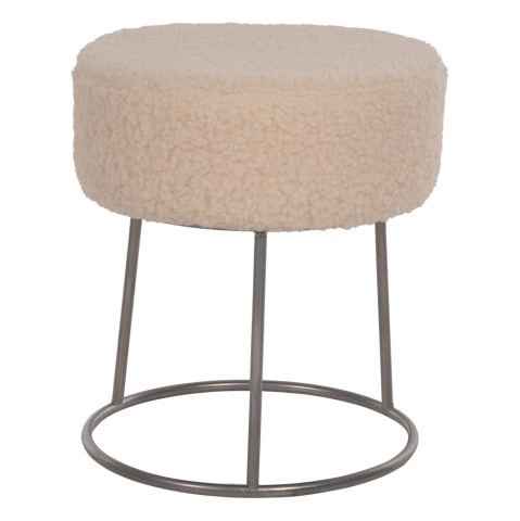 Taburete - STOOL KARLO HM8411.23 WHITE BOUCLE FABRIC WITH SILVER BASE Φ35x41Hcm.