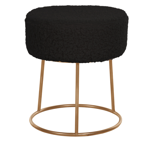 Taburete - STOOL KARLO HM8411.24 BLACK BOUCLE FABRIC WITH GOLD BASE Φ35x41Hcm.