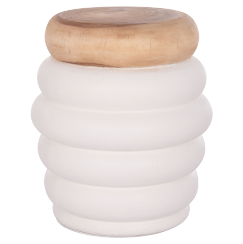 Interior - STOOL PUFFAT HM18172.02 FIBER CEMENT IN WHITE-TEAK WOOD TOP Φ45x46Hcm.