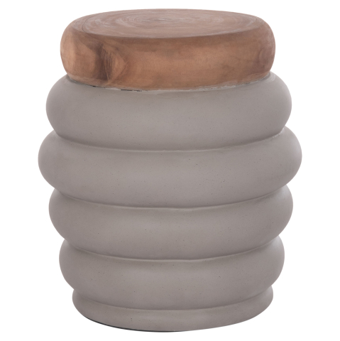 Interior - STOOL PUFFAT HM18172.03 FIBER CEMENT IN GREY-TEAK WOOD TOP Φ45x46Hcm.