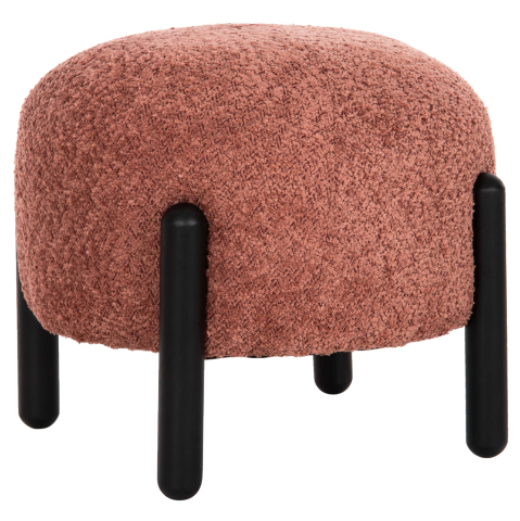 Taburete - STOOL ROUND EWAN HM9596.02 PINK BOUCLE FABRIC-BLACK METAL LEGS Φ45x36Hcm.
