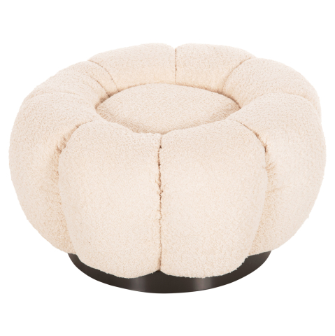 Taburete - STOOL ROUND GRYMM HM9602.06 ECRU BOUCLE-BLACK METAL BASE Φ60x31Hcm.