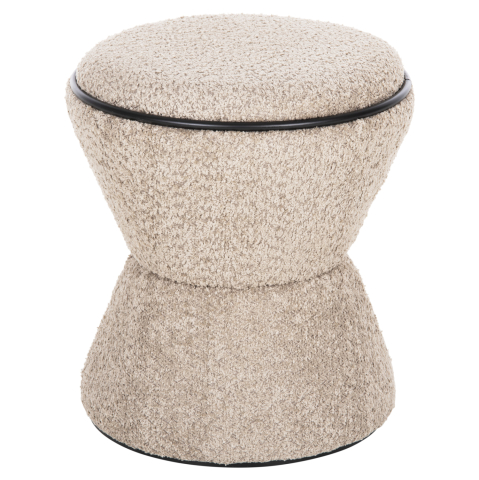 Taburete - STOOL ROUND LINNER HM9604.08 BOUCLE FABRIC BEIGE-BLACK DETAIL D38x44 cm.