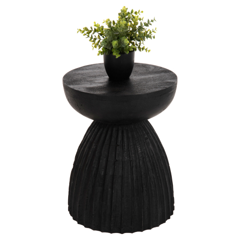 Masute de cafea - STOOL ROUND SCALLOP HM9702 SOLID MANGO WOOD IN BLACK Φ35x45Hcm.
