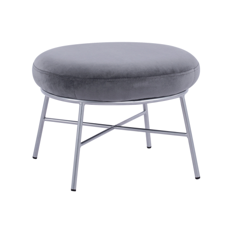 Taburete - Stool with footrest Trudi HM8640.01 Grey velvet with silver base 55x46x38m