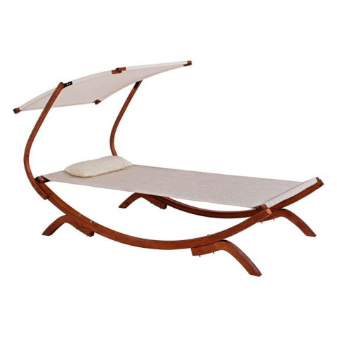 Sezlong-uri - Sunbed Wooden Walnut-Beige with shade Colby HM5671.02 105x221x162cm