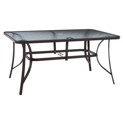 Mese - TABLE 150X90Χ75cm. METALLIC RECTANGULAR IN BROWN WITH UMBRELLA HOLE D38cm HM5145.12
