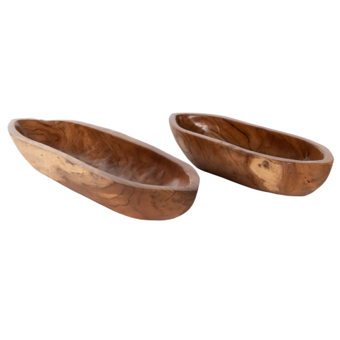 Decoratiuni pentru masa - TABLE BOWLS 2PCS SET HM4305 TEAK WOOD IN NATURAL 68,5x18,5x9,5Hcm.