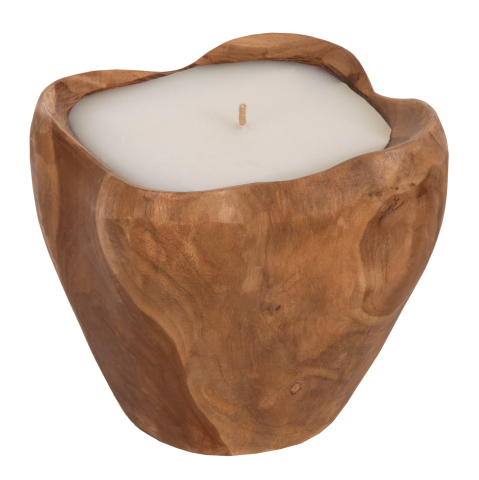 Decoratiuni pentru masa - TABLE CANDLE HM9625 TEAK ROOT FILLED WITH PARAFFIN WAX-NATURAL and WHITE 20x20x18Hcm.