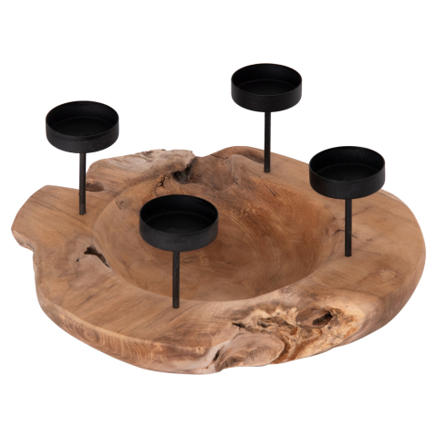 Articole de servire si decoratiuni - TABLE CANDLE HOLDER/BOWL FRAN HM4390 TEAK WOOD-METAL 30x30x7-15Hcm.