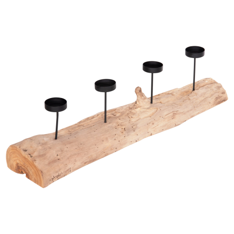 Articole de servire si decoratiuni - TABLE CANDLE HOLDER FRAN HM4391 TEAK WOOD-METAL 71x15x17Hcm.