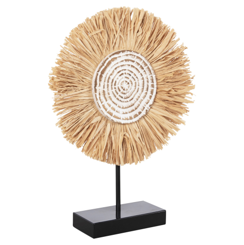 Decoratiuni pentru masa - TABLE DECORATION HM4224 RAFFIA FIBERS IN NATURAL-BLACK WOODEN BASE 18x9x43Hcm.