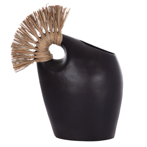 Decoratiuni - TABLE DECORATIVE VASE ALICA2 HM4671.01 TERRACOTA IN BLACK and GRASS--44x18x50Hcm.