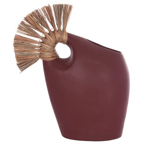 Decoratiuni - TABLE DECORATIVE VASE ALICA2 HM4671.06 TERRACOTA IN MAROON RED and GRASS--44x18x50Hcm.