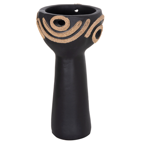 Decoratiuni pentru masa - TABLE DECORATIVE VASE DEAN HM4679.01 TERRACOTTA IN BLACK and AGEL ROPE--Φ18x35Hcm.