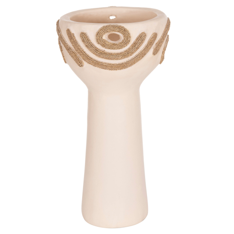 Decoratiuni - TABLE DECORATIVE VASE DEAN HM4679.02 TERRACOTTA IN CREAM WHITE and AGEL ROPE--Φ18x35Hcm.