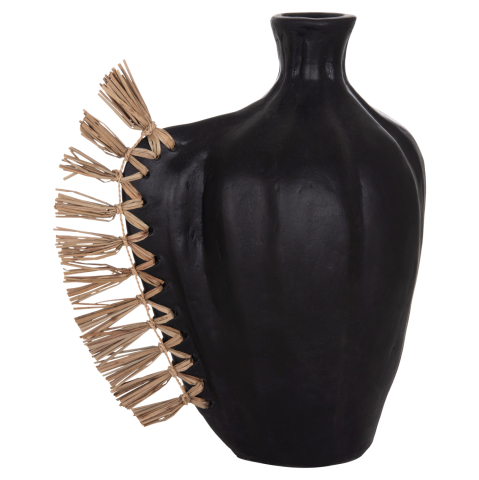 Decoratiuni - TABLE DECORATIVE VASE JEBB HM4689.01 TERRACOTA IN BLACK and GRASS--32x15x33Hcm.