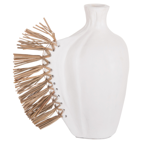 Decoratiuni - TABLE DECORATIVE VASE JEBB HM4689.02 TERRACOTA IN WHITE and GRASS--32x15x33Hcm.