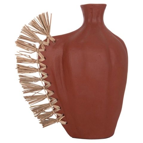 Decoratiuni - TABLE DECORATIVE VASE JEBB HM4689.08 TERRACOTA IN NATURAL and GRASS--32x15x33Hcm.