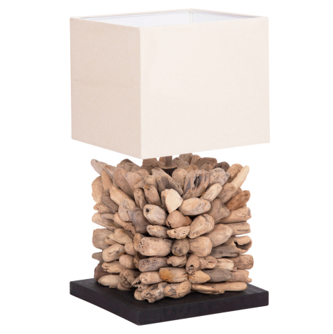 Lampi de birou - TABLE LAMP CUBE SHAPE TWIGGY HM4425 DRIFTWOOD and WHITE CAP 24x24x46Hcm.