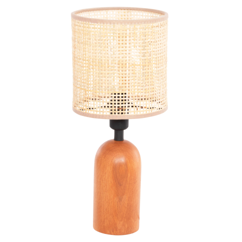 Lampi de birou - TABLE LAMP LYKTUR HM4709 BEIGE WICKER CAP-WOODEN BASE Φ15,5x35,5Hcm.