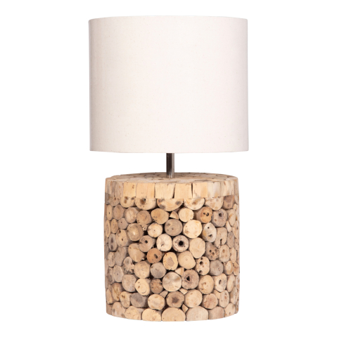 Lampi de birou - TABLE LAMP ROUND TWIGGY HM4427 DRIFTWOOD and BEIGE CAP Φ24.5x45Hcm.