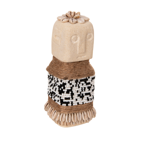 Decoratiuni pentru masa - TABLE STATUETTE SUMBA HM4309 MADE OF WHITE PARAS STONE-BEADS-SEAGRASS ROPE 7x7x17Hcm.