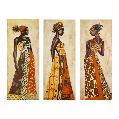 Decoratiuni - THREE PIECES CANVAS MDF AFRICAL STYLE WOMEN HM7204.03 60X0,3X50 cm.