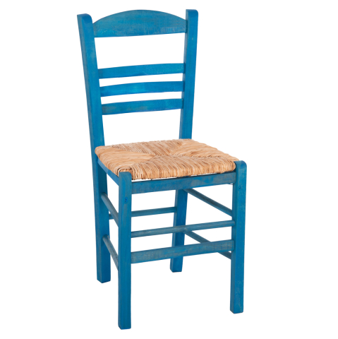 Scaune - TRADITIONAL CHAIR WITH STRAW MAT SEAT FB910369.05 BBECH WOOD WITH IMPREGNATION-BLUE 40x42x87H