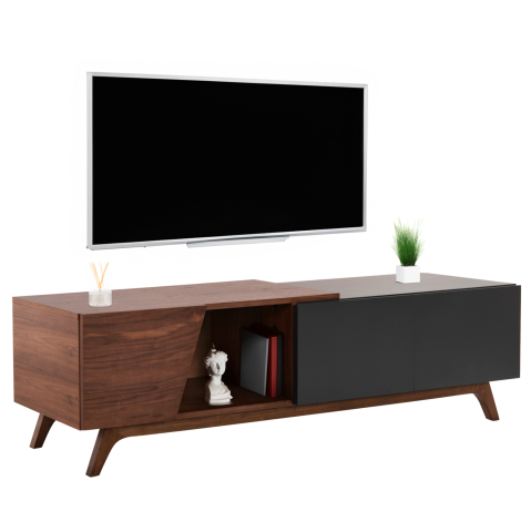 Comode TV - TV CABINET HUDSON HM9748 MDF WITH WALNUT VENEER IN WALNUT AND DAREK GREY COLOR 180x40x50Hcm.