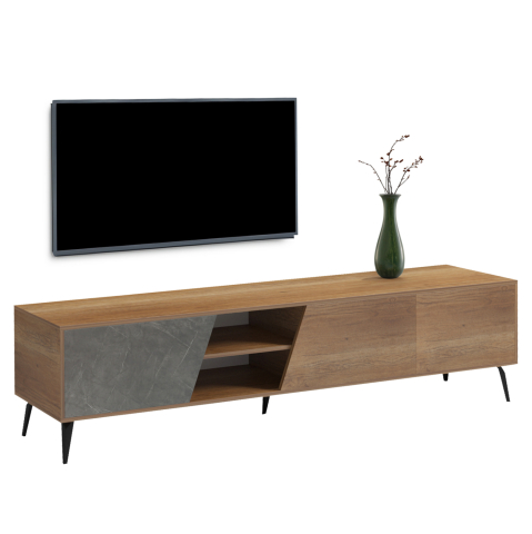 Comode TV - TV FURNITURE CATERRA HM18374.14 MELAMINE NATURAL-MOORE STONE 180Χ35.5Χ48Hcm.