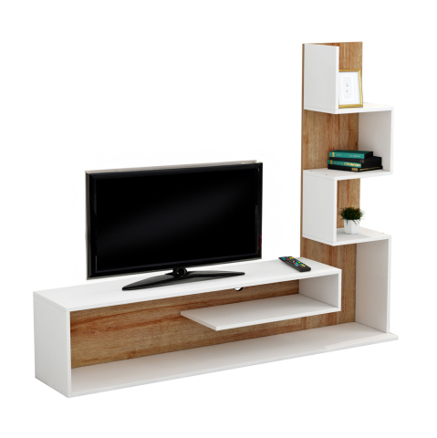 Comode TV - TV FURNITURE COMBO EDELIE HM8908.11 MELAMINE IN WHITE-NATURAL 150x29.5x120H cm.