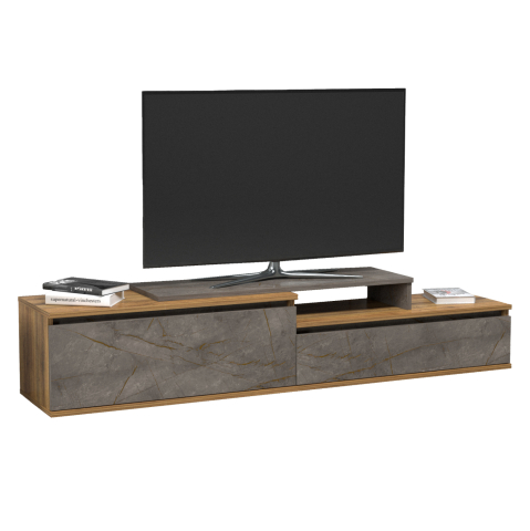 Comode TV - TV FURNITURE LEIS HM18186 MELAMINE IN NATURAL and GREY MARBLE LOOK COLORING 180x35x42Hcm.