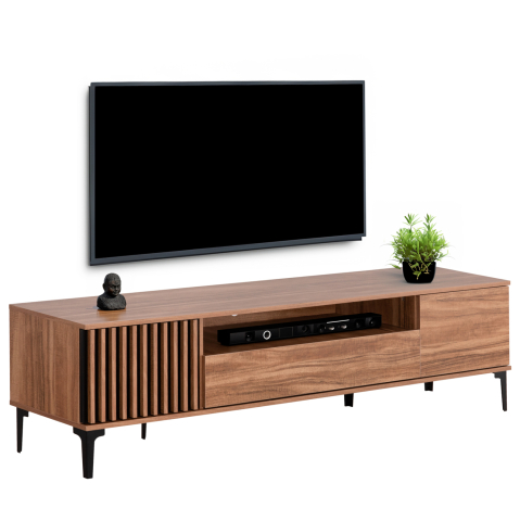 Comode TV - TV FURNITURE SERIES HARRY HM18008.01 MELAMINE IN NATURAL WOOD COLOR AND BLACK 200x40x47,5Hcm.