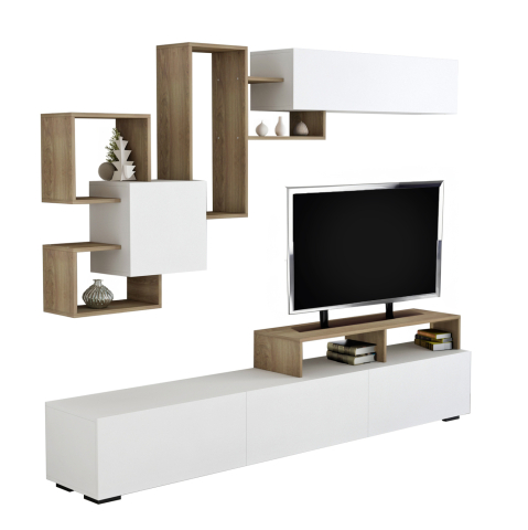 Comode TV - TV FURNITURE SET DONOVAN HM8944.11 MELAMINE IN NATURAL-WHITE 210x35,8x46,8Hcm.