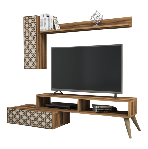 Comode TV - TV FURNITURE SET HM9518.02 MELAMINE IN WALNUT AND CREAM 150x37.2x37.8Hcm.