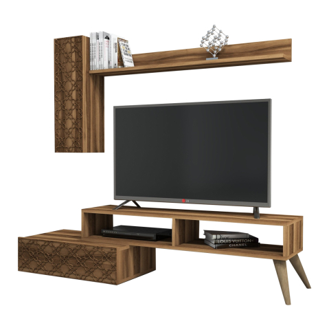 Comode TV - TV FURNITURE SET HM9518.03 MELAMINE IN WALNUT COLOR 150x37.2x37.8Hcm.