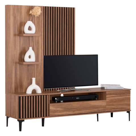 Comode TV - TV FURNITURE SET SERIES HARRY HM18010.01 MELAMINE IN NATURAL WOOD COLOR-BLACK 205.5x40x167.5Hcm.
