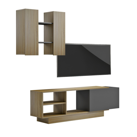 Comode TV - TV FURNITURE SET TYSON HM18081 MELAMINE IN SONAMA-GREY 140x31.5x43.5Hcm.