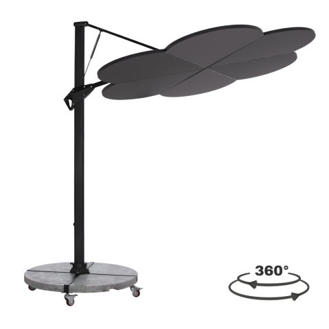 Umbrele - Baze - UMBRELLA WITH GROUND BASE SERIES CANNOPY (flower) HM21286.01 ALUMINUM and GRANITE--PENCIL GREY COLOR 2.38x2.2m