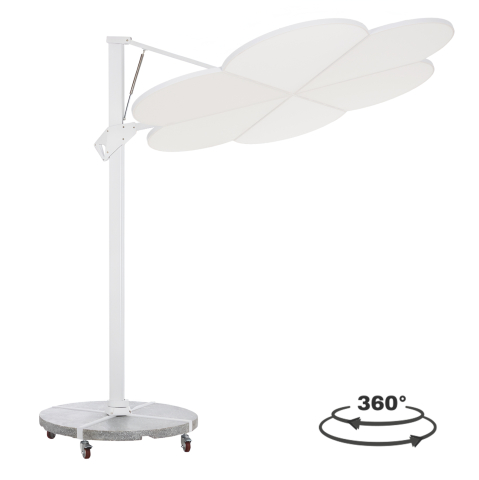 Umbrele - Baze - UMBRELLA WITH GROUND BASE SERIES CANNOPY (flower) HM21286.02 ALUMINUM and GRANITE--WHITE COLOR 2.38x2.2m