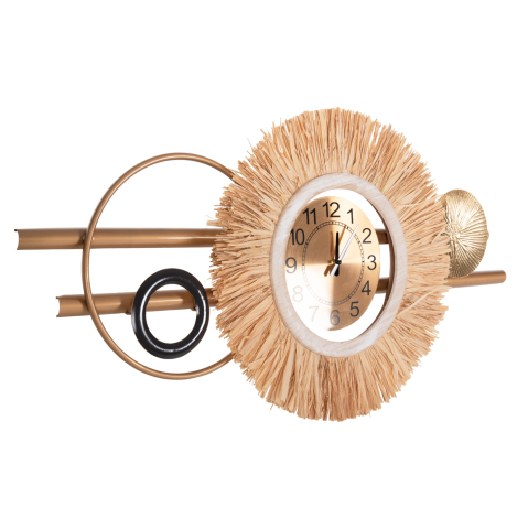 Ceasuri - WALL CLOCK HM4200 METAL and RAFFIA FIBERS IN EARTH TONES 100x49Hcm.