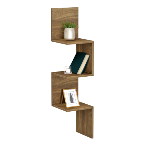 Rafturi de perete - WALL CORNER SHELVES/BOOKCASE ILLUSION HM8935.11 MELAMINE IN DARK NATURAL 25x25x105,4Hcm.